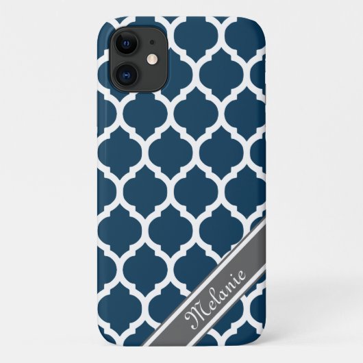 Aangepaste naam Navy Blue & Gray Lattice Case-Mate iPhone Case (Achterkant)