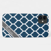 Aangepaste naam Navy Blue & Gray Lattice Case-Mate iPhone Case (Achterkant (horizontaal))