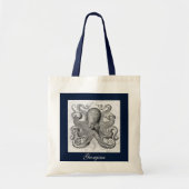 Aangepaste naam Navy Blue & Grey Ocean Octopus Tote Bag (Voorkant)