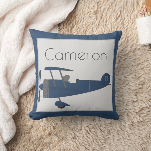 Aangepaste naam Navy Blue  Plane Boy op Blue Kussen (Deken)