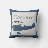 Aangepaste naam Navy Blue  Plane Boy op Blue Kussen (Achterkant)