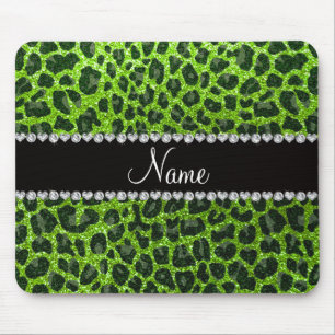 Aangepaste naam neon green glitter leopard print muismat