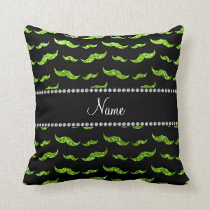 Aangepaste naam neon green glitter mustaches kussen