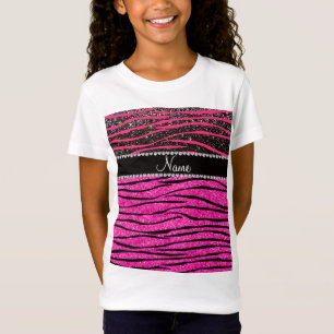 Aangepaste naam neon hete roze en zwarte zebrastre t-shirt