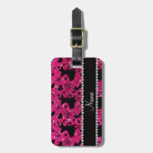Aangepaste naam neon hot roze glitter ballroom dan bagagelabel (Voorkant verticaal)