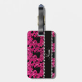 Aangepaste naam neon hot roze glitter ballroom dan bagagelabel (Achterkant verticaal)