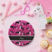 Aangepaste naam neon hot-roze glitter boston shist papieren bordje (Feest)