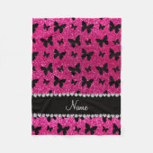 Aangepaste naam neon hot roze glitter butterflies fleece deken (Voorkant)