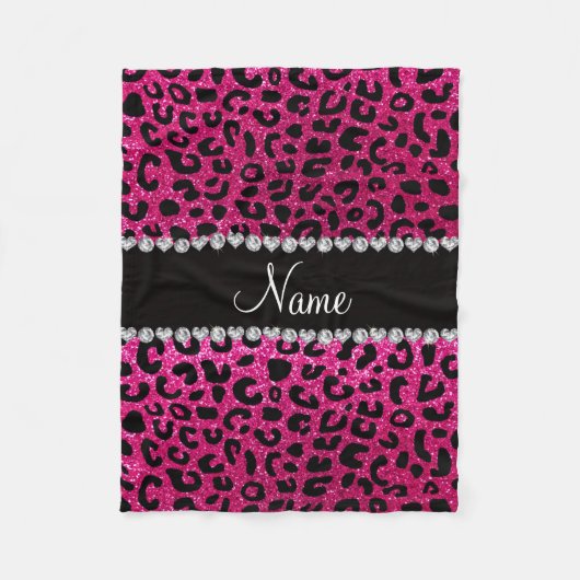 Aangepaste naam neon hot roze glitter cheetah prin fleece deken (Voorkant)