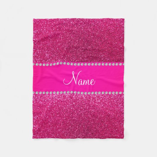 Aangepaste naam neon hot roze glitter hot roze str fleece deken (Voorkant)