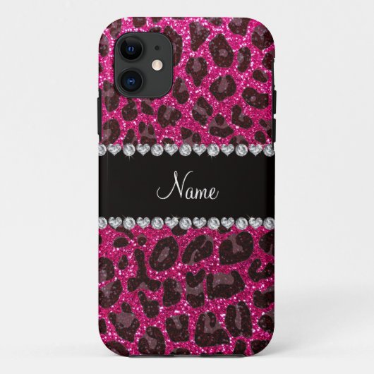 Aangepaste naam neon hot roze glitter leopard prin Case-Mate iPhone case (Achterkant)