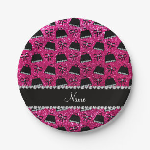 Aangepaste naam neon hot roze glitter purgeert boo papieren bordje