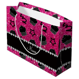 Aangepaste naam neon hot roze glitter sterren cupc large cadeautasje