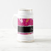 Aangepaste naam neon hot-roze glitter verpleegster bierpul (Voorkant links)
