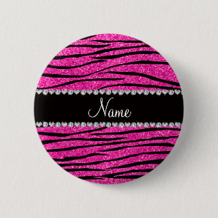 Aangepaste naam neon hot roze glitter zebra diaman ronde button 5,7 cm