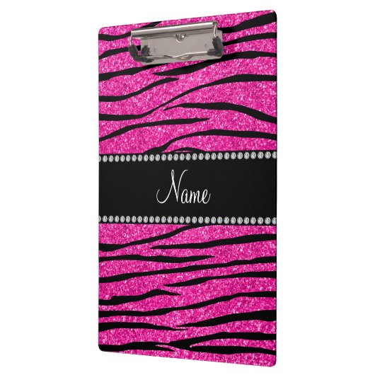 Aangepaste naam neon hot roze glitter zebra strepe klembord (Links)