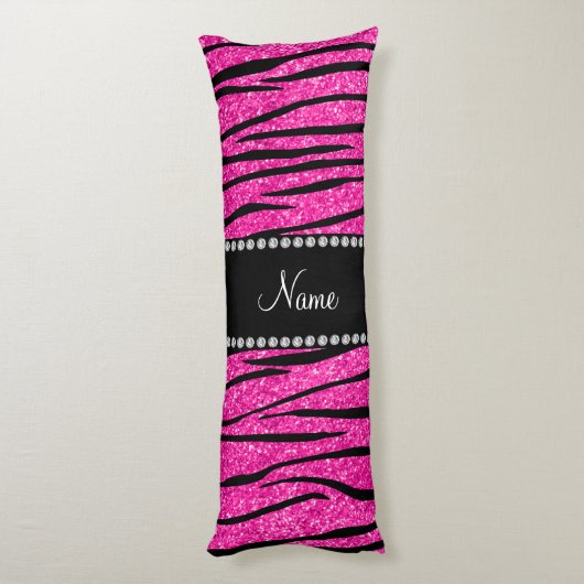 Aangepaste naam neon hot roze glitter zebra strepe lichaamskussen (Achterkant (Verticaal))