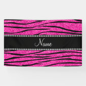 Aangepaste naam neon hot roze glitter zebra strepe spandoek (Horizontaal)