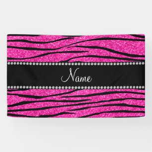 Aangepaste naam neon hot roze glitter zebra strepe spandoek