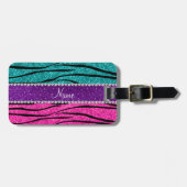 Aangepaste naam neon hot roze turquoise zebra stri bagagelabel (Voorkant horizontaal)