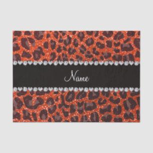 Aangepaste naam neon oranje glitter leopard print tissuepapier