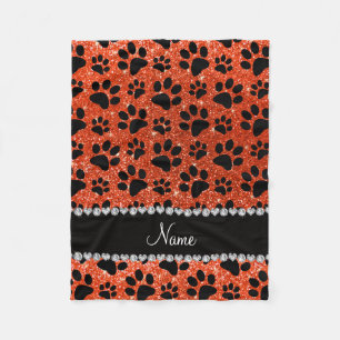 Aangepaste naam neon oranje glitter zwarte hondjes fleece deken