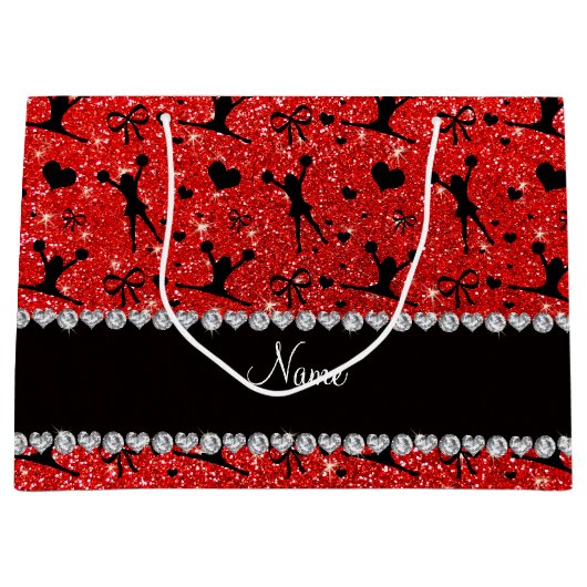 Aangepaste naam neon red glitter cheerlead groot cadeauzakje (Voorkant)