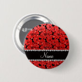 Aangepaste naam neon red glitter cheerlead ronde button 5,7 cm (Voorkant /achterkant)