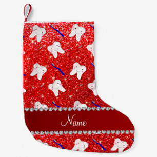 Aangepaste naam neon red glitter penselen and toot kleine kerstsok