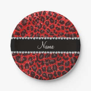 Aangepaste naam neon rode glitter lupspafdruk papieren bordje