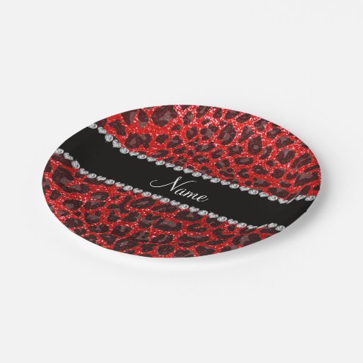 Aangepaste naam neon rode glittersplaat papieren bordje (Gekanteld)