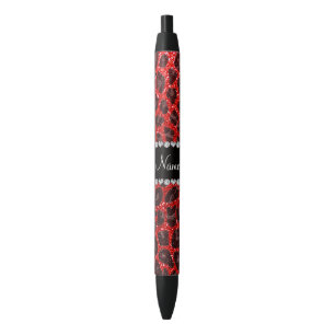 Aangepaste naam neon rode glittersplaat zwarte inkt pen
