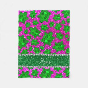 Aangepaste naam neon roze glitter zee schildpadden fleece deken