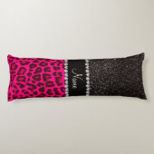 Aangepaste naam neonroze luipaard zwarte glitter lichaamskussen (Achterkant)
