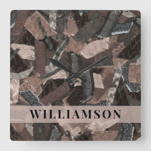 Aangepaste Naam Neutral Earth Tones Abstract Bruin Vierkante Klok
