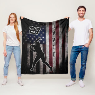 Aangepaste Naam & Nummer Honkbal USA Vlag Bedrukt Fleece Deken