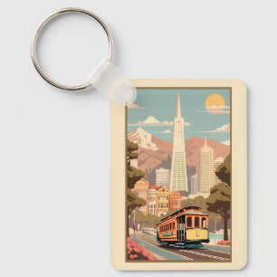 Aangepaste naam & nummer Retro San Francisco Sleutelhanger