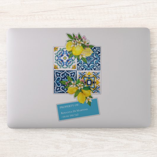 Aangepaste naam nummer Siciliaanse tegels citroene Sticker (Computer)