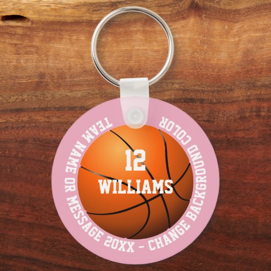 Aangepaste naam nummer team basketbal roze sleutelhanger (Voorkant)