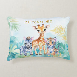 Aangepaste Naam Oerwoud Baby Zebra Giraffe en Tijg Accent Kussen