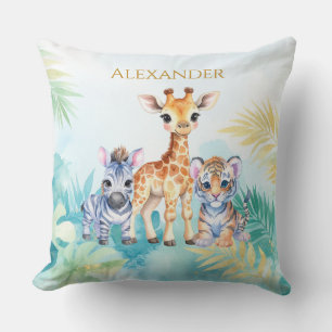 Aangepaste Naam Oerwoud Baby Zebra Giraffe en Tijg Kussen
