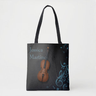Aangepaste naam of bericht Cello op zwart & Turquo Draagtas