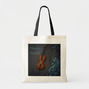 Aangepaste naam of bericht Cello op zwart & Turquo Tote Bag