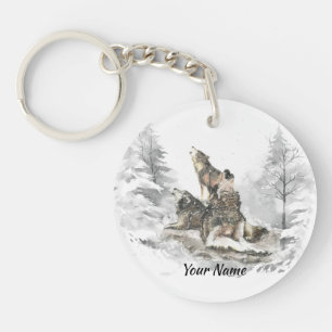 Aangepaste naam of tekst Wolf Friends Howling Sleutelhanger