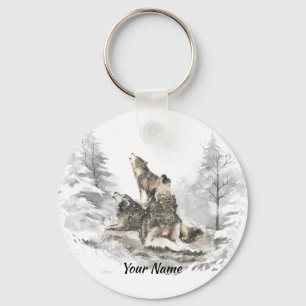 Aangepaste naam of tekst Wolf Friends Howling Sleutelhanger