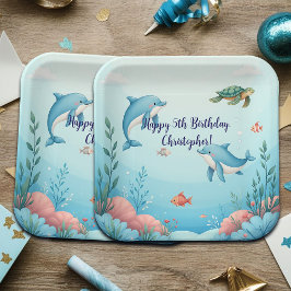 Aangepaste naam onder het Zee verjaardagsfeest Papieren Bordje