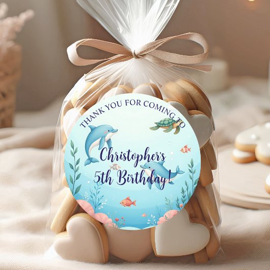 Aangepaste naam onder het Zee verjaardagsfeest Ronde Sticker