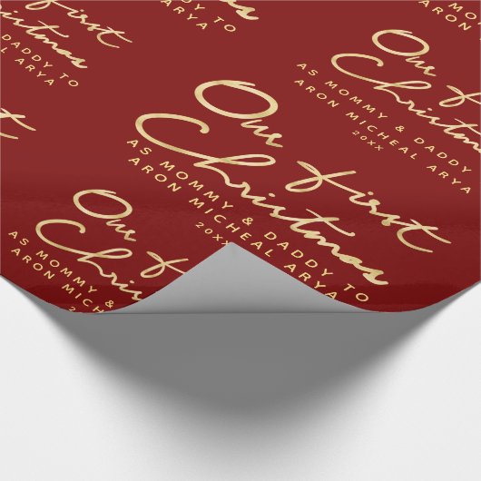 Aangepaste naam |Onze eerste Kerstmis als mama en  Cadeaupapier (Hoek)