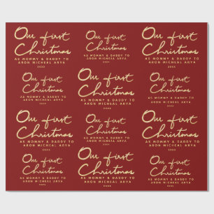 Aangepaste naam  Onze eerste Kerstmis als mama en  Cadeaupapier