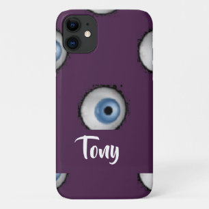 Aangepaste naam op grote ogen van paars iPhone 11 hoesje